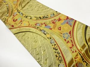 曲線に鳳凰模様織出し袋帯